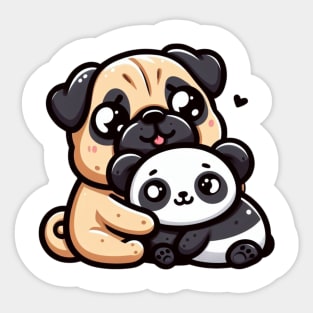 Pug and Panda Snuggles Sticker